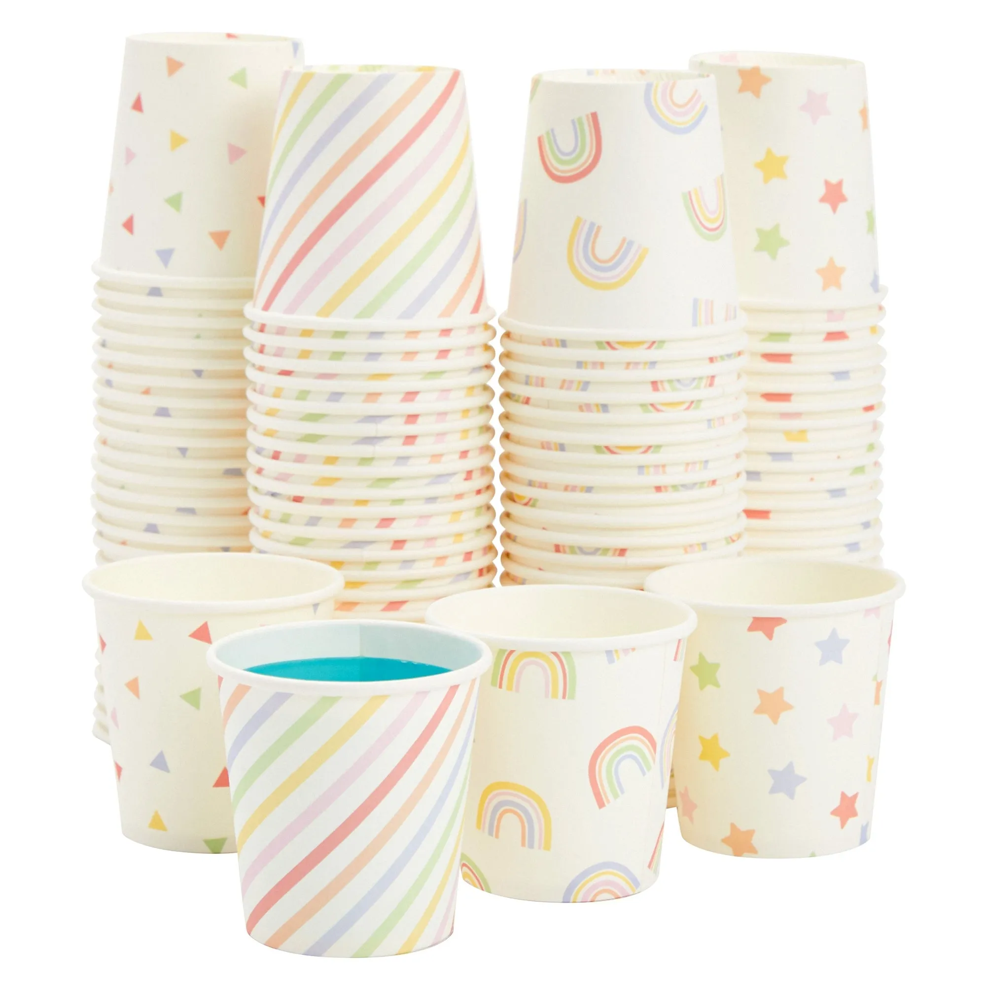 100 Pack Disposable Mini Paper Cups for Espresso, Mouthwash, Coffee (4oz, 4 Colorful Designs)