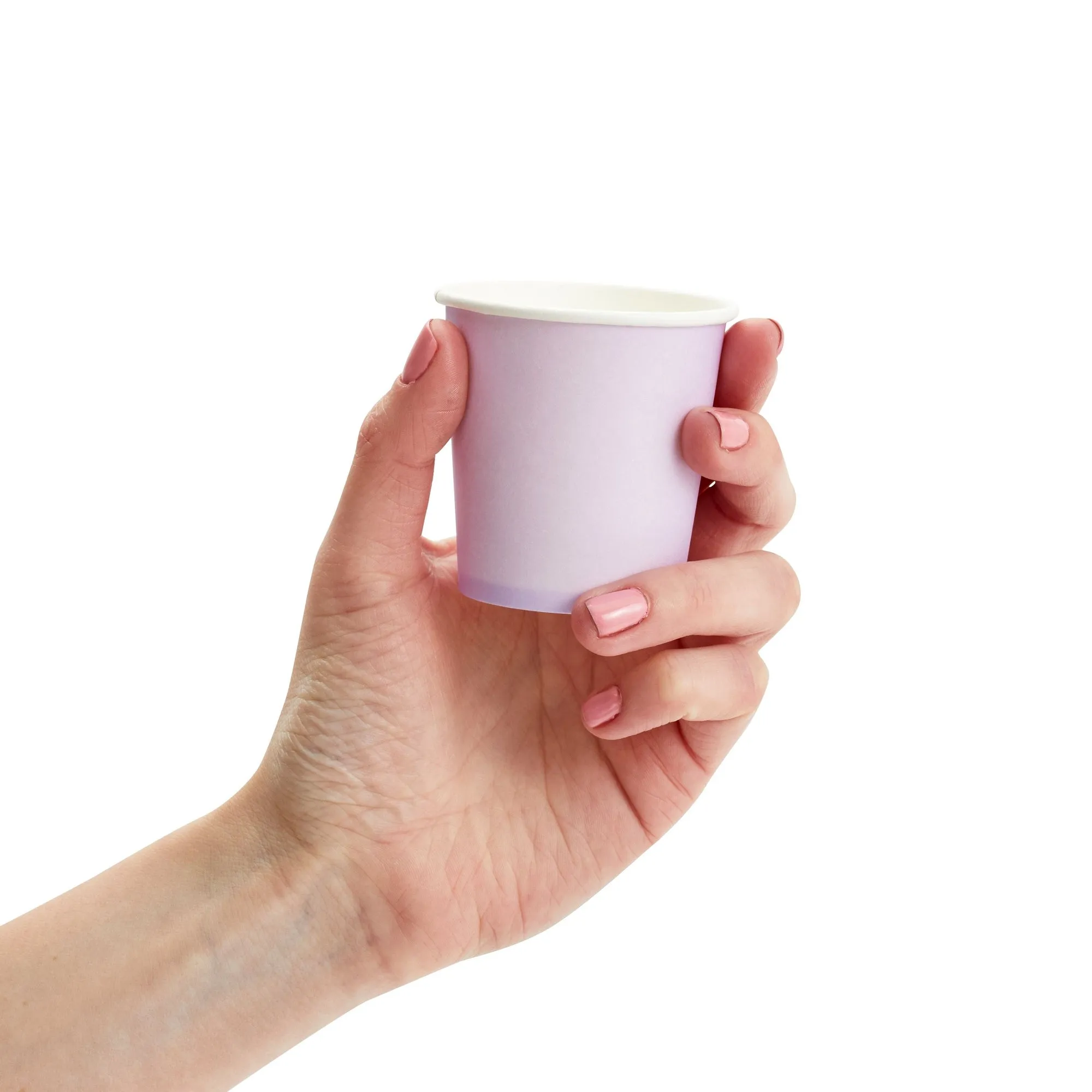 100 Pack Disposable Mini Paper Cups for Espresso, Mouthwash, Tea, Coffee (4oz, Purple)