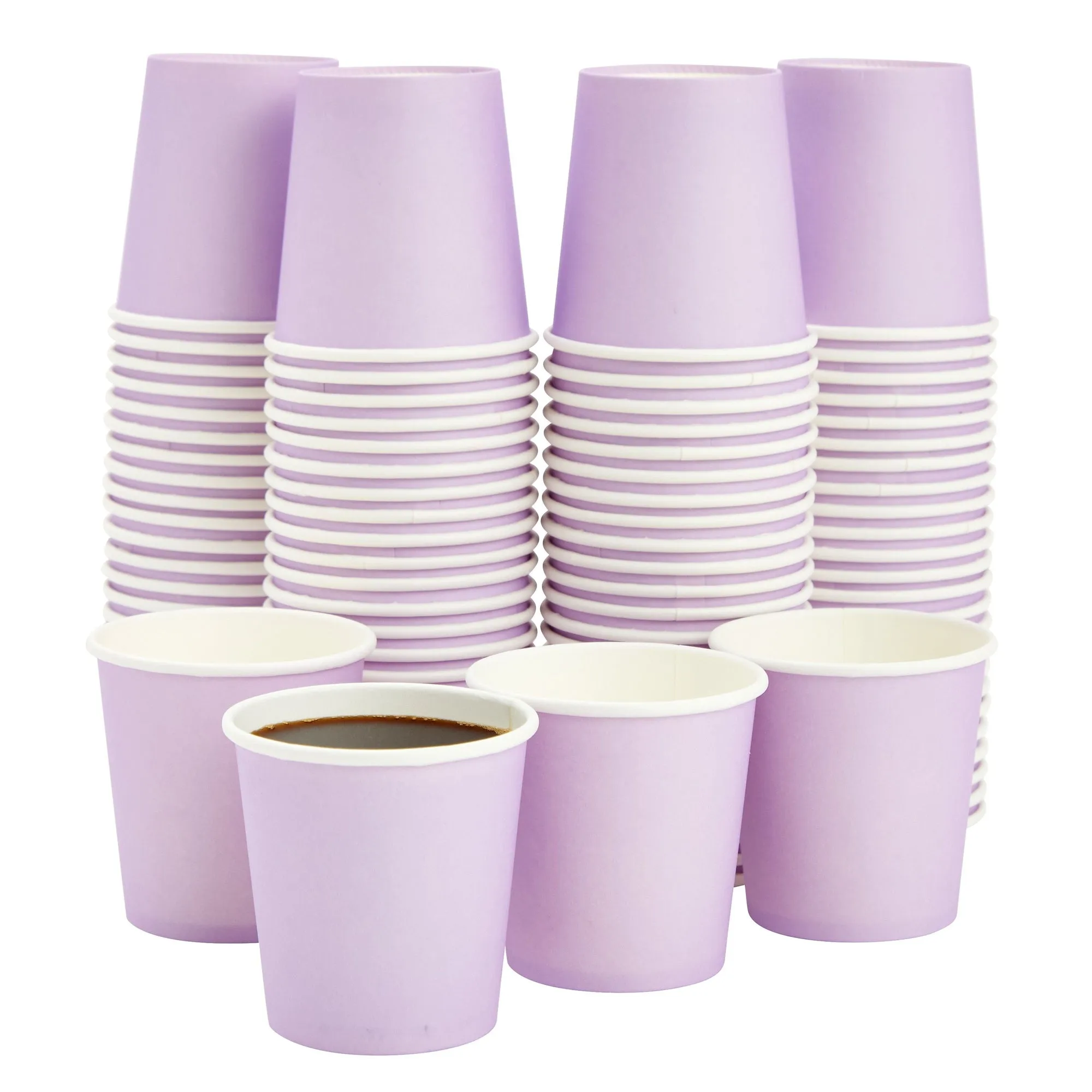 100 Pack Disposable Mini Paper Cups for Espresso, Mouthwash, Tea, Coffee (4oz, Purple)