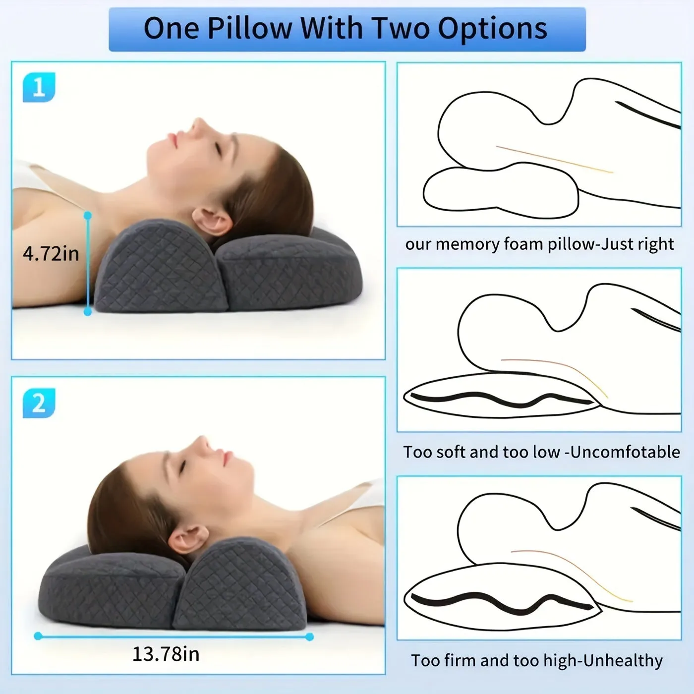 1pc Adjustable Ergonomic Orthopedic Neck Pillow - Contour Support for Shoulder and Cervical Relaxation, Memory Foam for Customized Fit and Long-Lasting Comfort