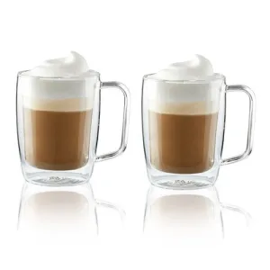 2pc Cafe Roma Double Wall 15oz Glass Latte Mug Set