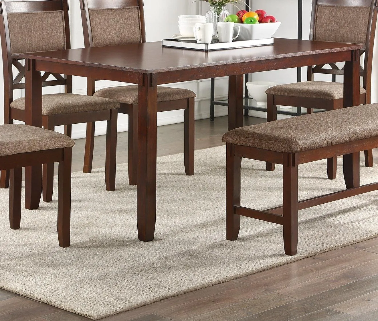 6-Piece Modern Dining Set, Espresso Color, Solid Wood with Bench & 4 Chairs