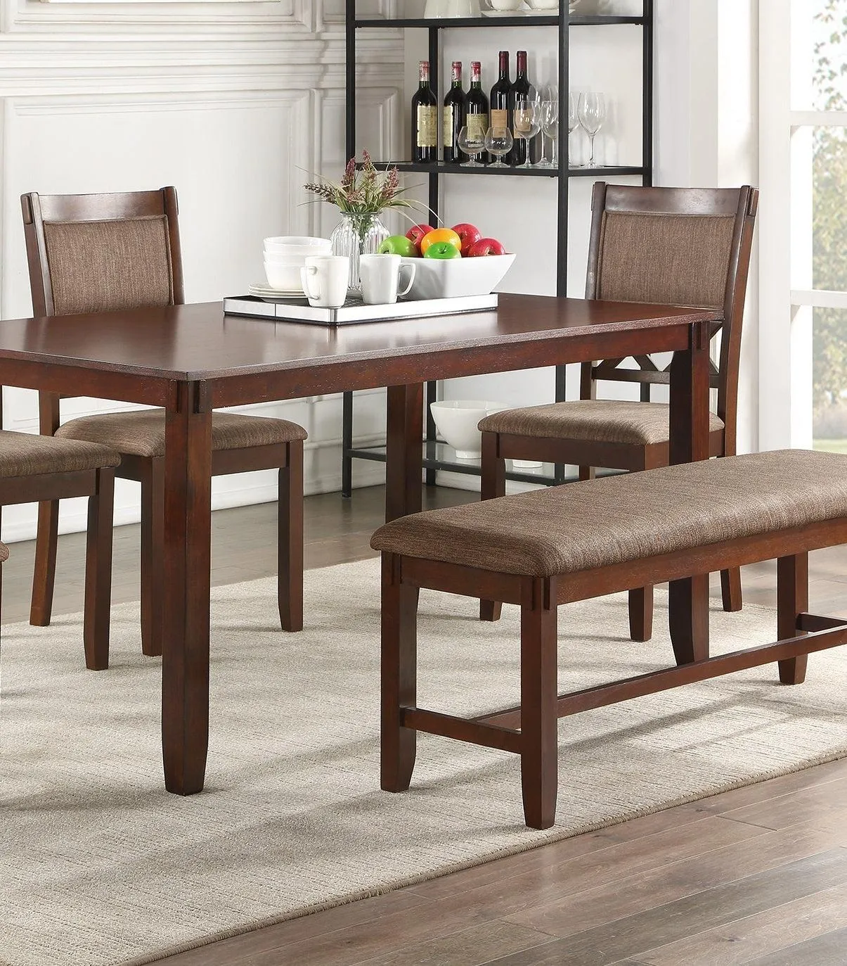 6-Piece Modern Dining Set, Espresso Color, Solid Wood with Bench & 4 Chairs