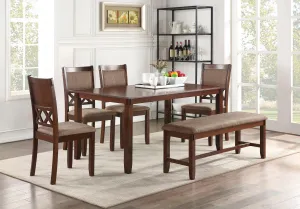 6-Piece Modern Dining Set, Espresso Color, Solid Wood with Bench & 4 Chairs