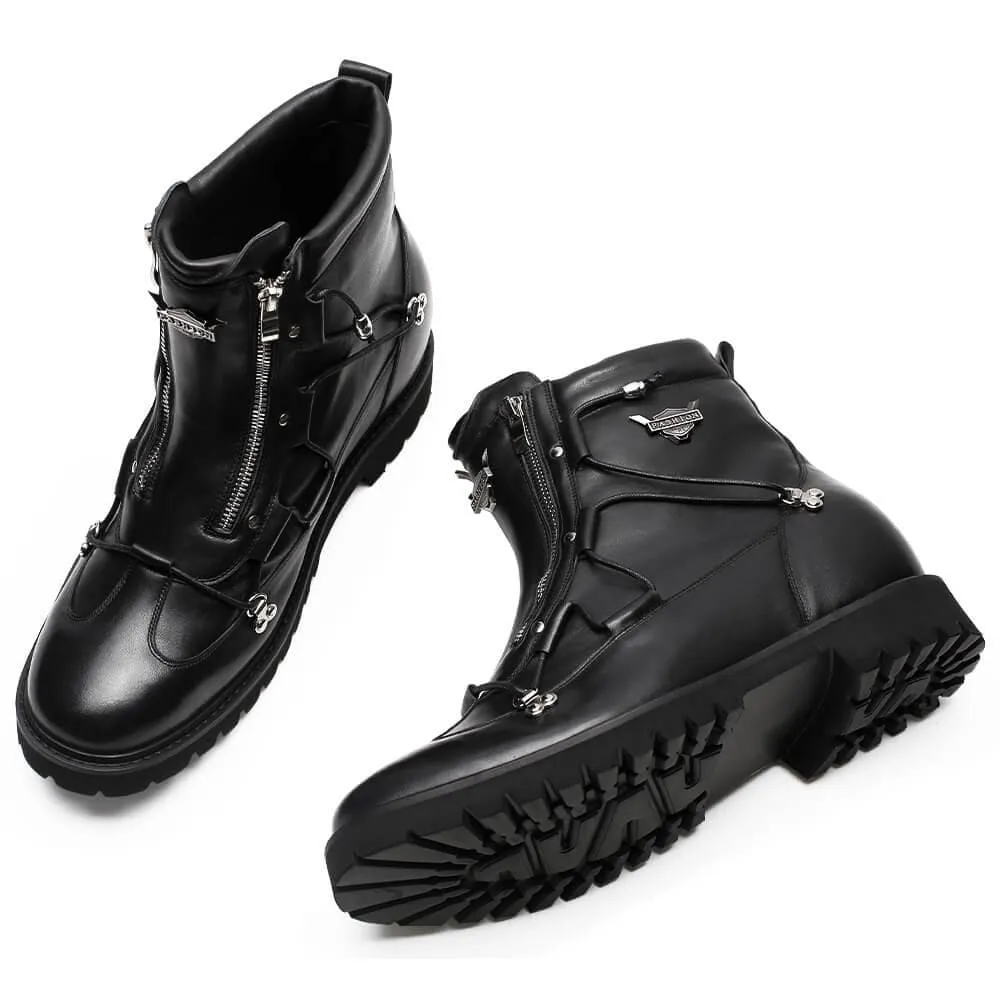 9 CM / 3.54 Inches - CMR CHAMARIPA Height Increase Casual Outdoor Boots Black Men Boots With Hidden Heel