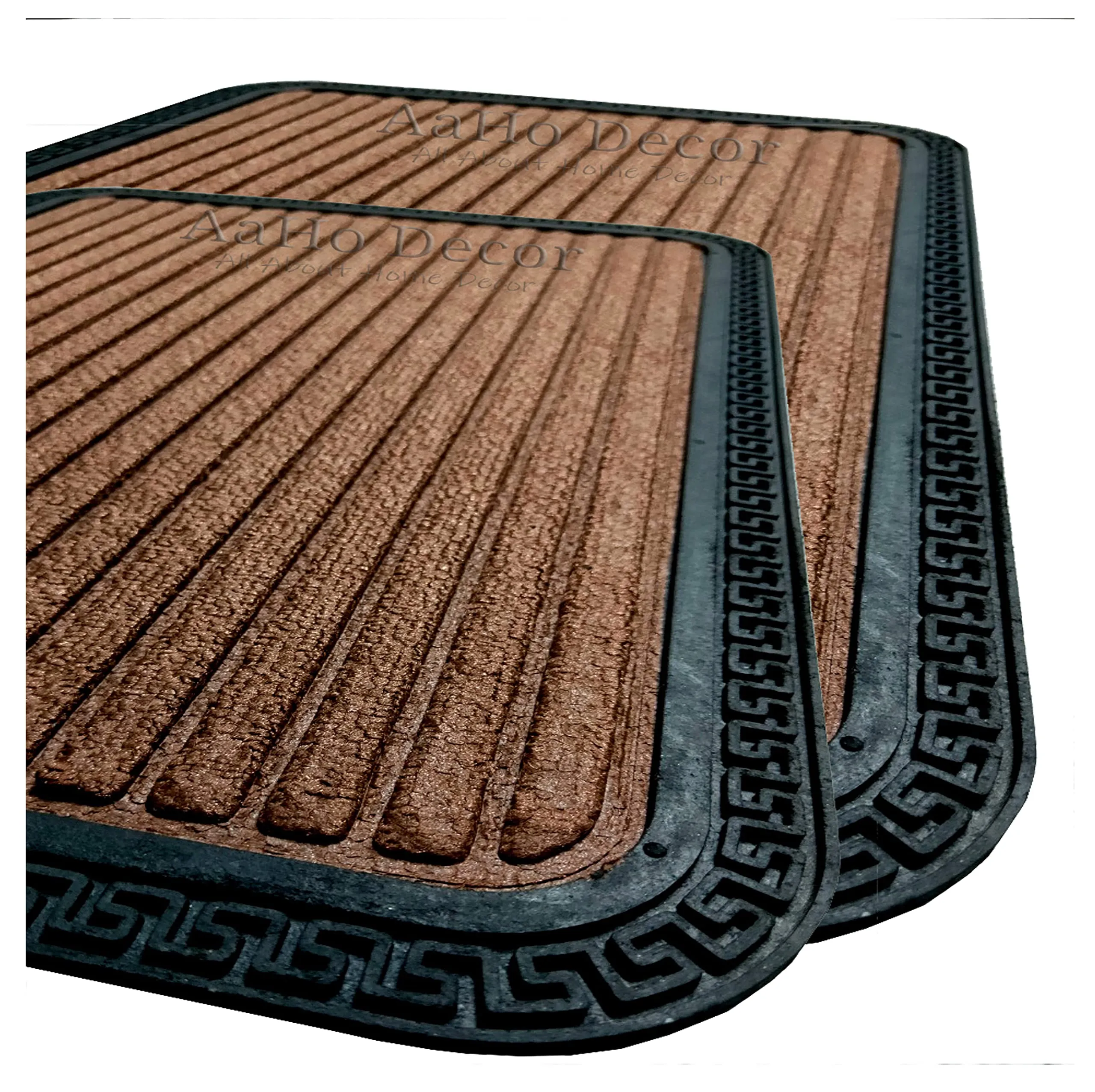 AaHo Decor Micro Fibre Rubber Moulded Polypropylene Door Mats for Home and Bathroom Indoor Floor & Outdoor Entrances Anti Skid Foot Mats (2 Pc 16 x 24 Inches, Brown)