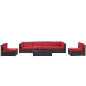 Aero 7 Piece Outdoor Patio Sectional Set By Modway - EEI-695 - Espresso Red