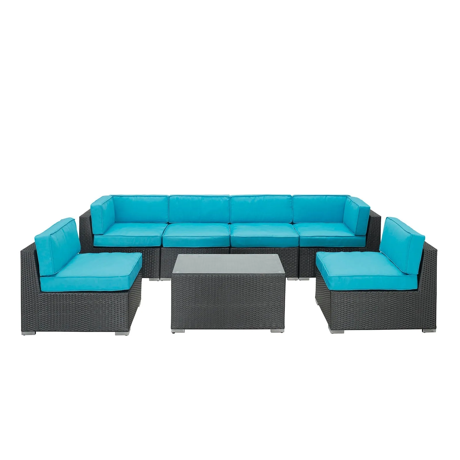 Aero 7 Piece Outdoor Patio Sectional Set By Modway - EEI-695 - Espresso Turquoise