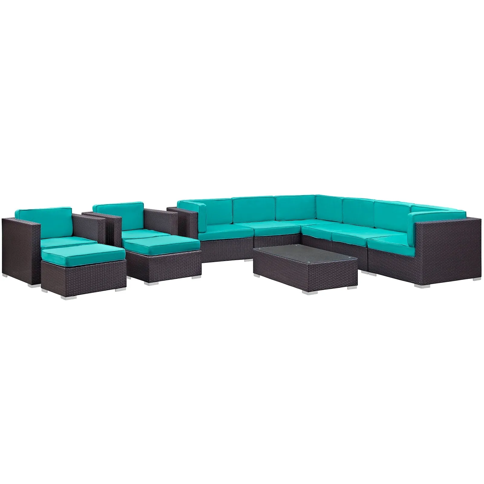 Avia 10 Piece Outdoor Patio Sectional Set By Modway - EEI-826 - Espresso Turquoise