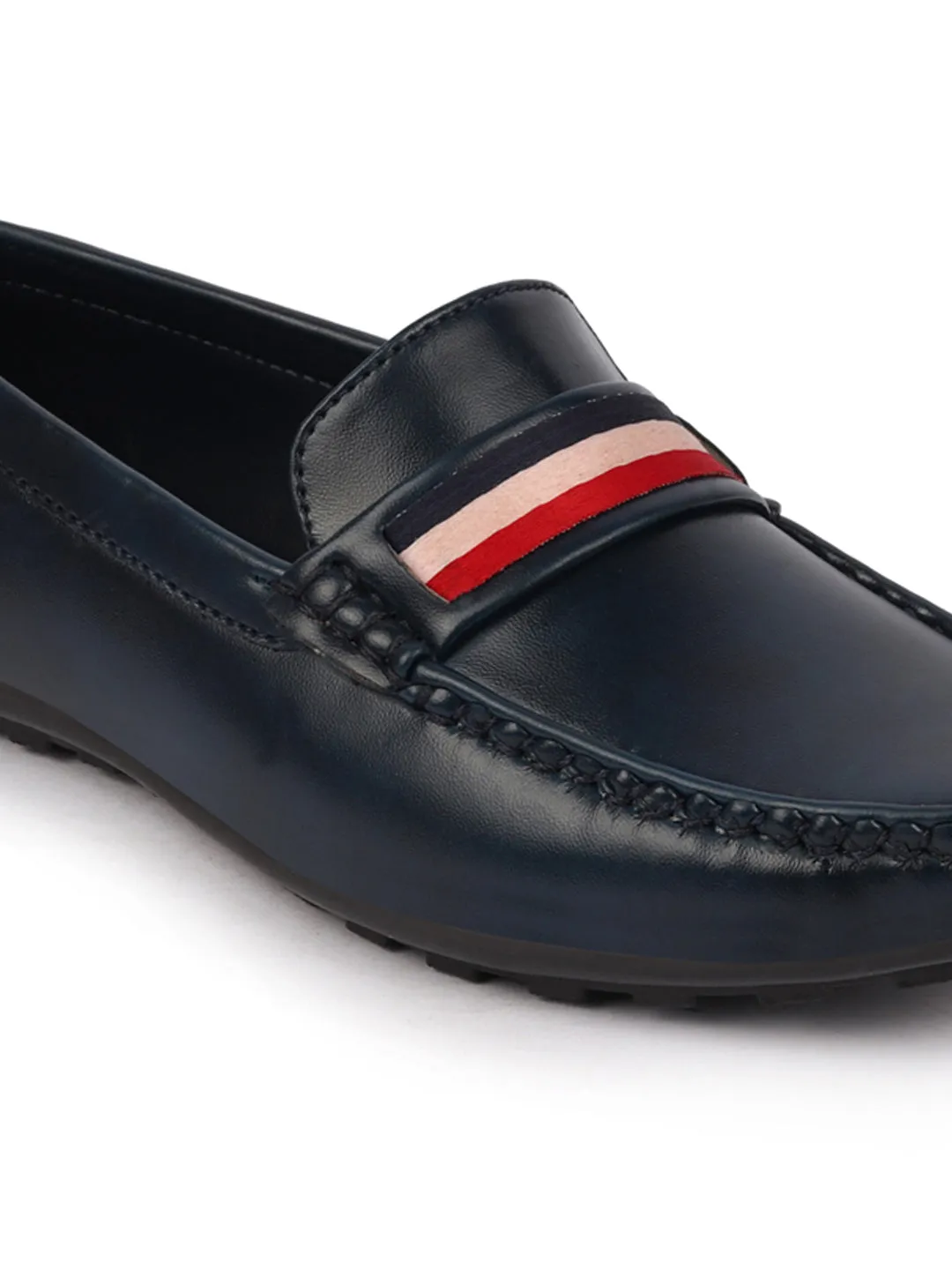 Basics Men Blue Colored Stripe Design Side Stitched Casual Slip On Loafers and Moccasin Shoes