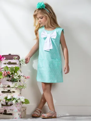 Big Bow Mint Jacquard Dress by Kids Couture