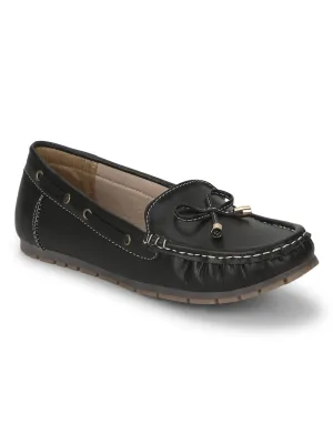 Black PU Loafers With Bow