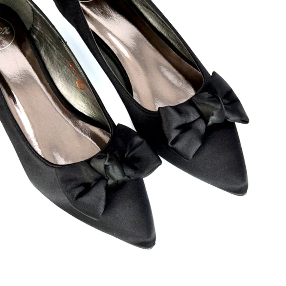 Cally Bow Detail Pointed Toe Ballerina Bridal Flats Pump Shoes in Silver Satin