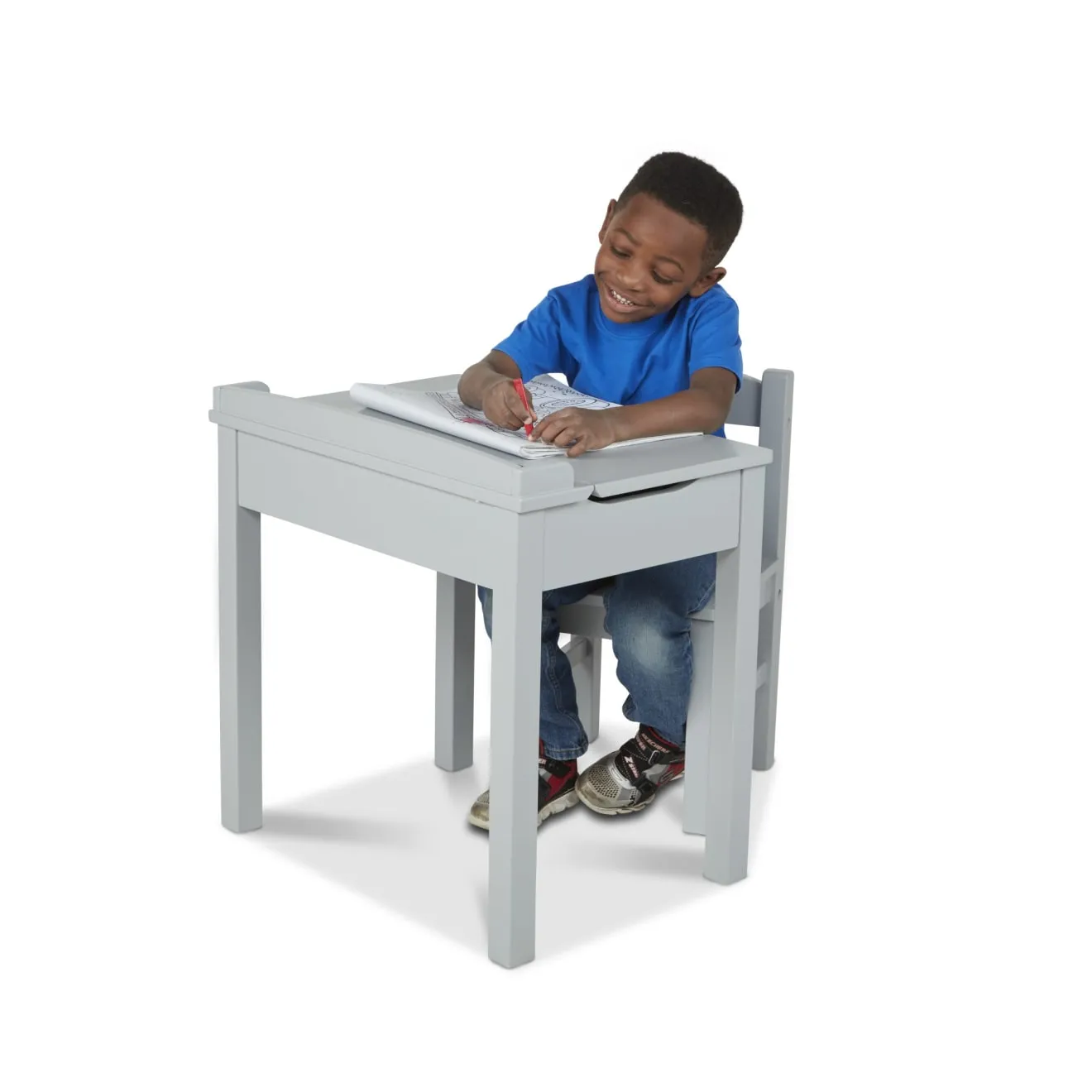 Child's Lift-Top Desk & Chair - Gray