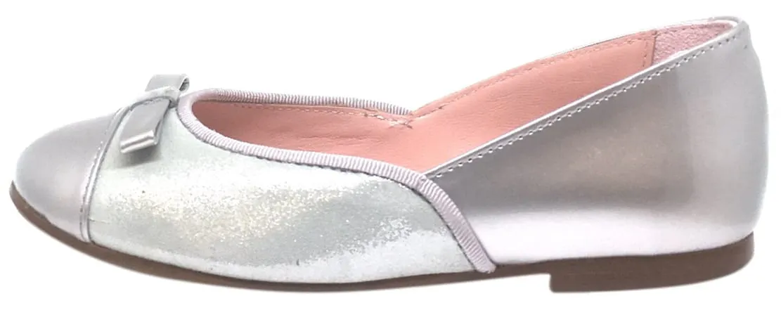 Chupetin 9371 Silver Shimmer Sparkle Patent Leather Slip On Ballerina Ballet Flats