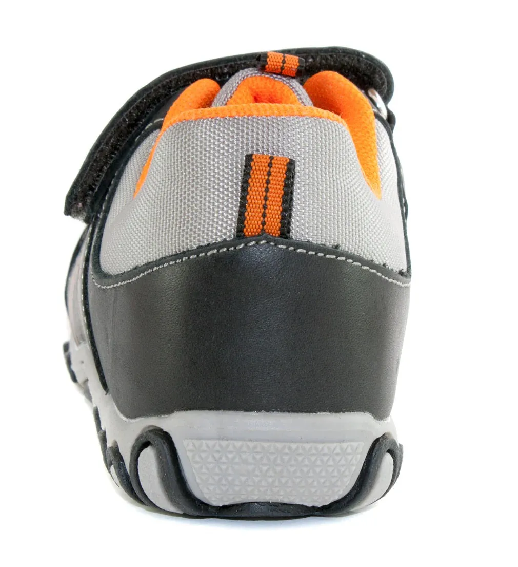 D.D. Step Big Kid Boy Waterproof Double Strap Shoes Black And Orange - Supportive Leather From Europe Kids Orthopedic