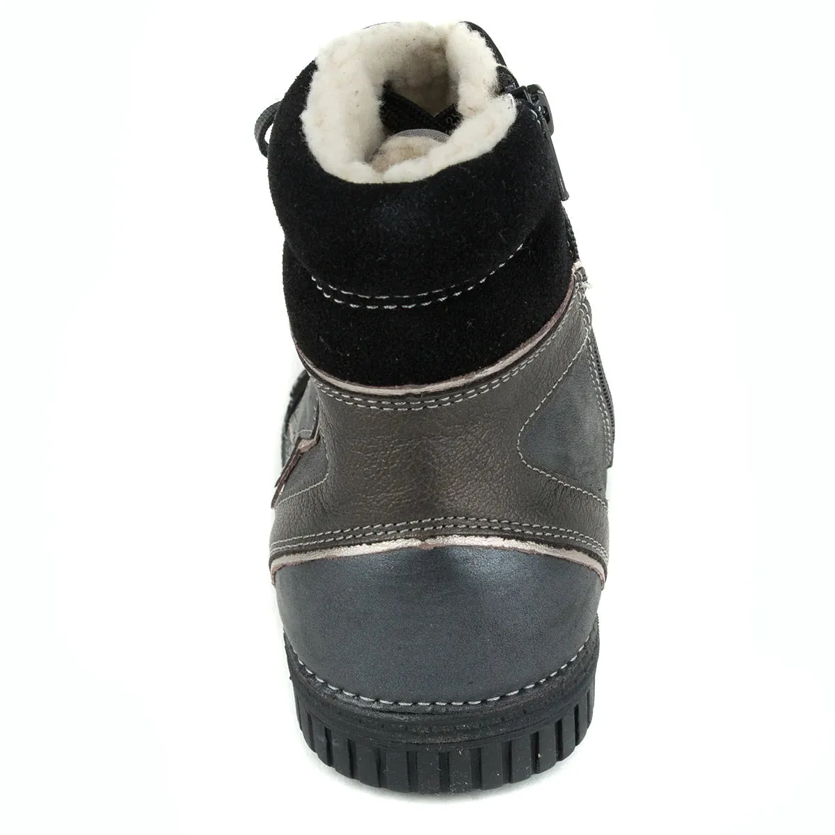 D.D. Step Big Kid Shoes/Winter Boots With Faux Fur Insulation Grey And Black Star - Supportive Leather Shoes From Europe Kids Orthopedic