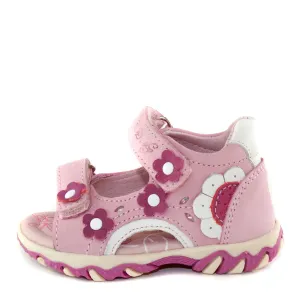 D.D. Step Girls Sandals Baby Pink With Flowers - Supportive Leather Shoes From Europe Kids Orthopedic