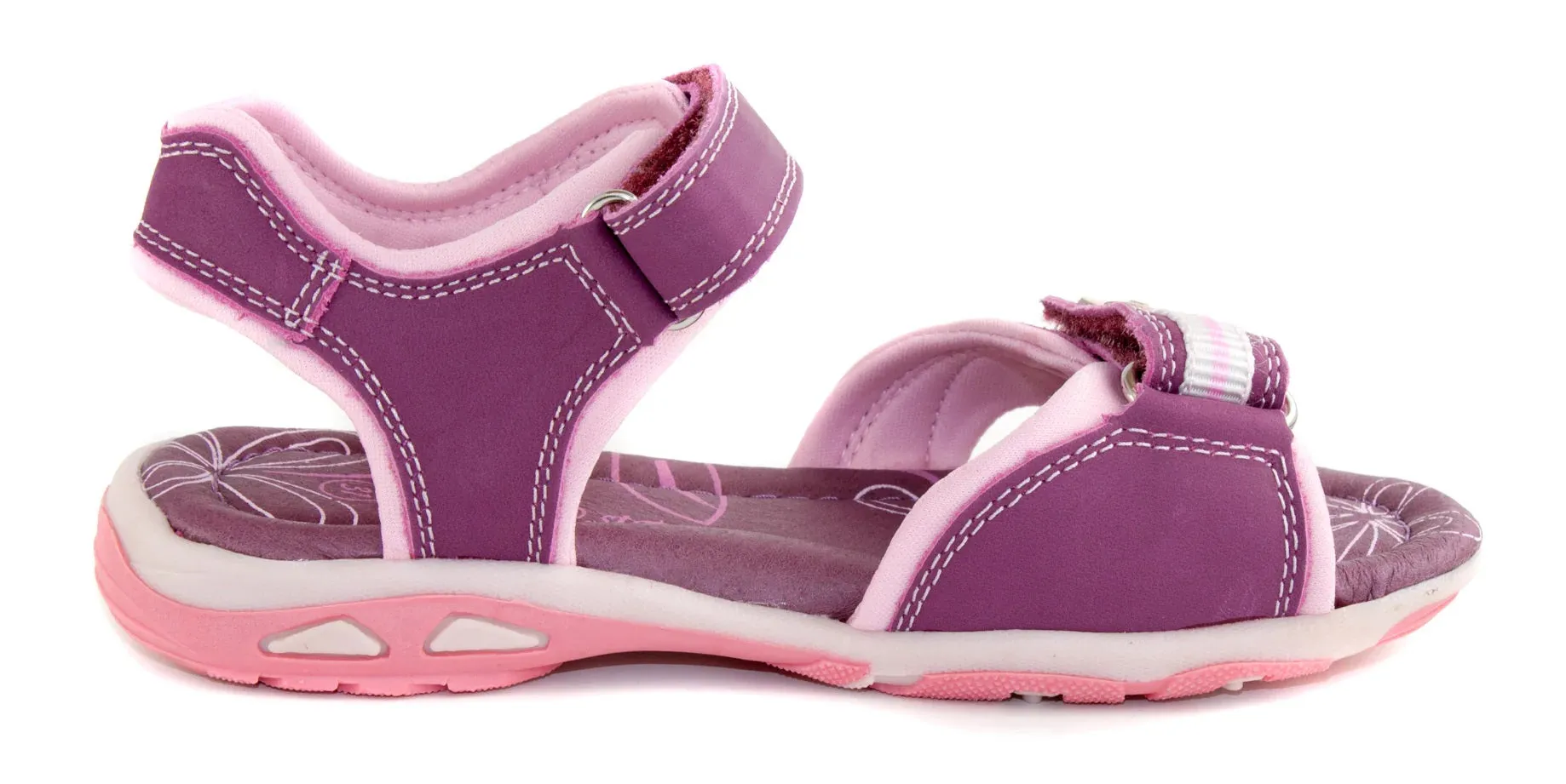 D.D. Step Girls Sandals Purple And Pink With Heart - Supportive Leather Shoes From Europe Kids Orthopedic