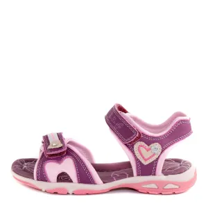 D.D. Step Girls Sandals Purple And Pink With Heart - Supportive Leather Shoes From Europe Kids Orthopedic