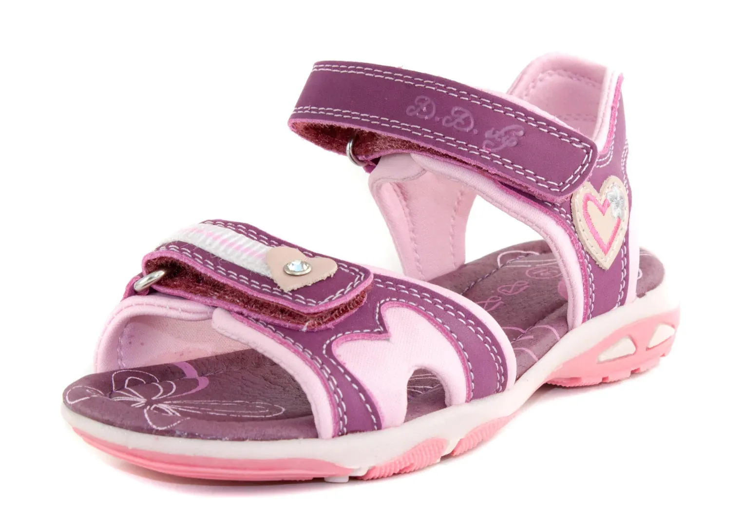 D.D. Step Girls Sandals Purple And Pink With Heart - Supportive Leather Shoes From Europe Kids Orthopedic