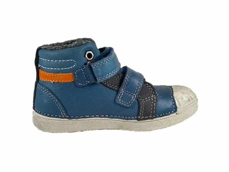 D.D. Step Little Kid Boy Shoes/Winter Boots With Faux Fur Insulation Blue Orange And Grey Decor Stripes - Supportive Leather Shoes From Europe Kids Orthopedic