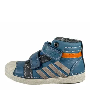 D.D. Step Little Kid Boy Shoes/Winter Boots With Faux Fur Insulation Blue Orange And Grey Decor Stripes - Supportive Leather Shoes From Europe Kids Orthopedic