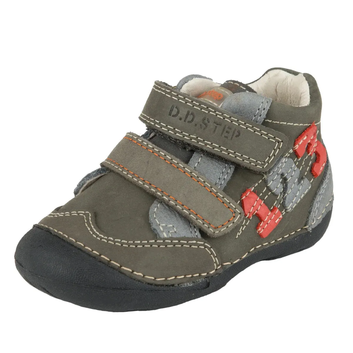 D.D. Step Toddler Boy Shoes Brown And Grey With Numbers - Supportive Leather From Europe Kids Orthopedic