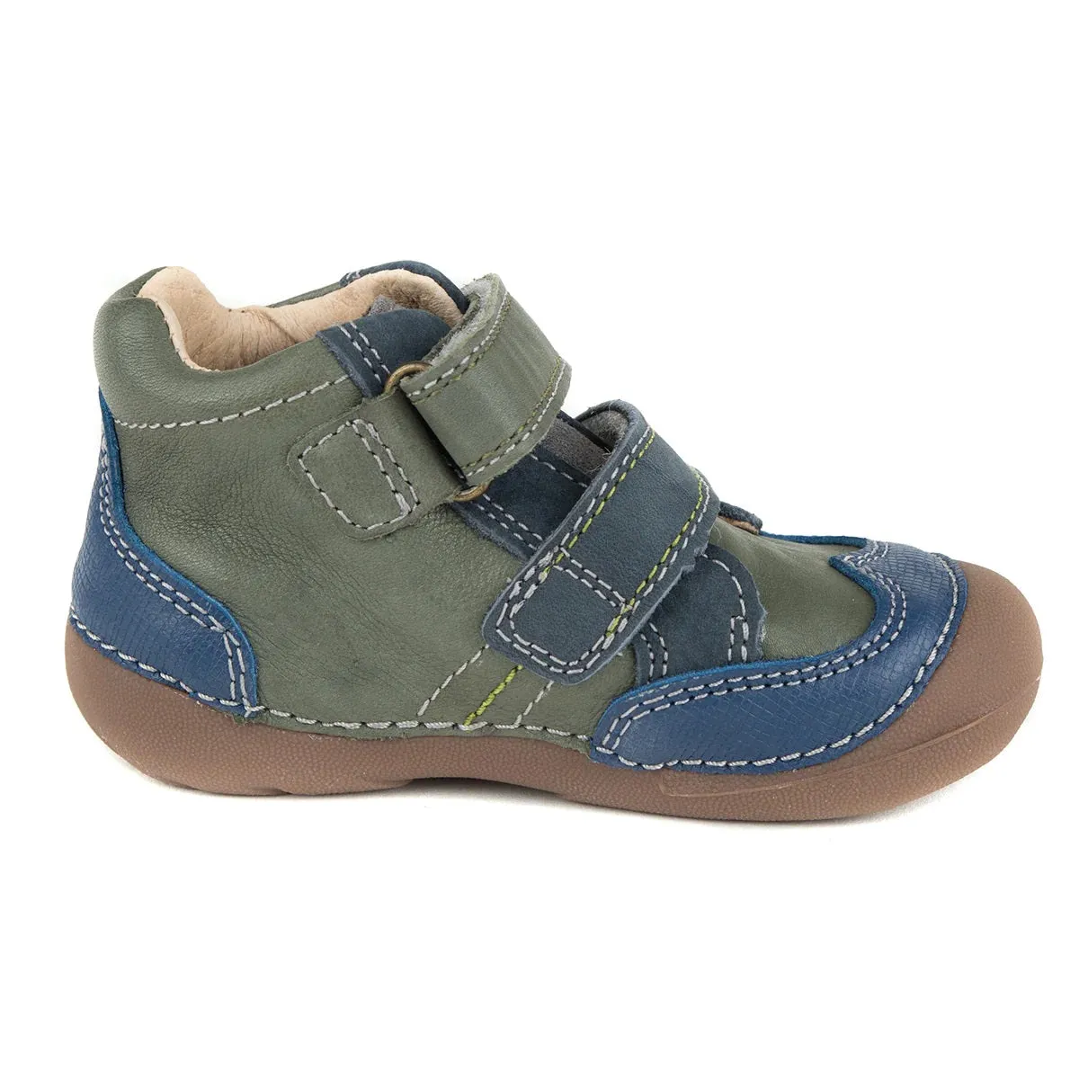 D.D. Step Toddler Boy Shoes Khaki With Green Stripe - Supportive Leather From Europe Kids Orthopedic