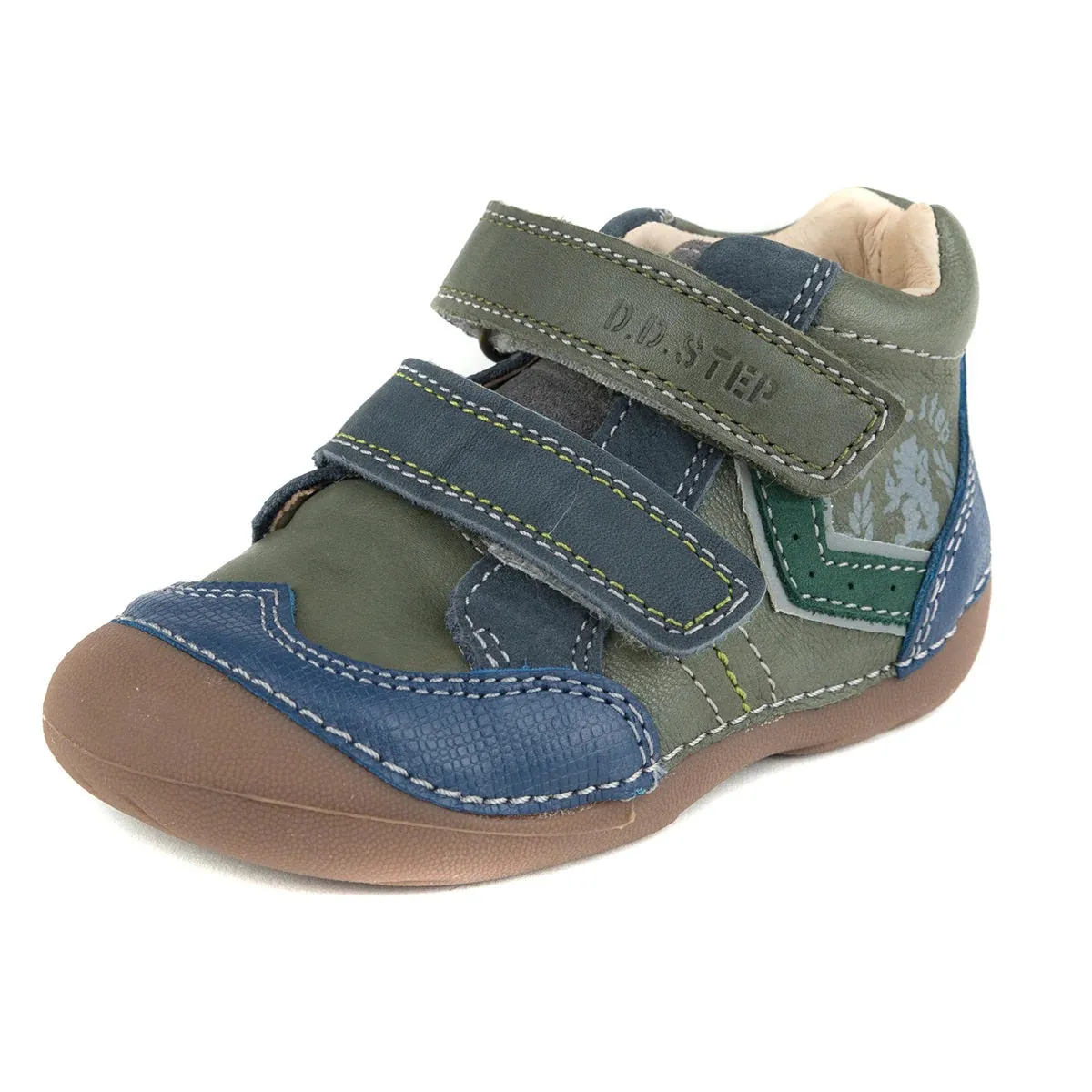 D.D. Step Toddler Boy Shoes Khaki With Green Stripe - Supportive Leather From Europe Kids Orthopedic