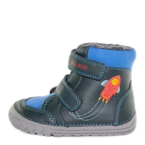 D.D. Step Toddler Boy Shoes/Winter Boots With Faux Fur Insulation Ink Blue Spaceship - Supportive Leather Shoes From Europe Kids Orthopedic