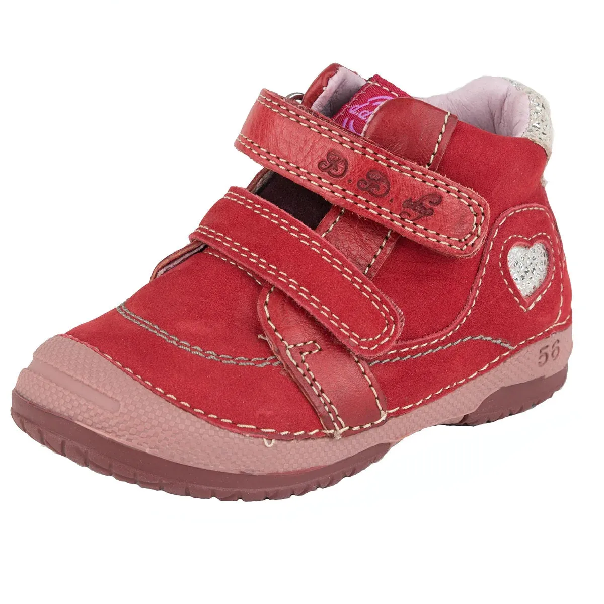 D.D. Step Toddler Girl Shoes Red With Silver Heart - Supportive Leather From Europe Kids Orthopedic