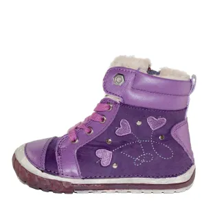 D.D. Step Toddler Girl Shoes/Winter Boots With Faux Fur Insulation Lavender Hearts - Supportive Leather Shoes From Europe Kids Orthopedic