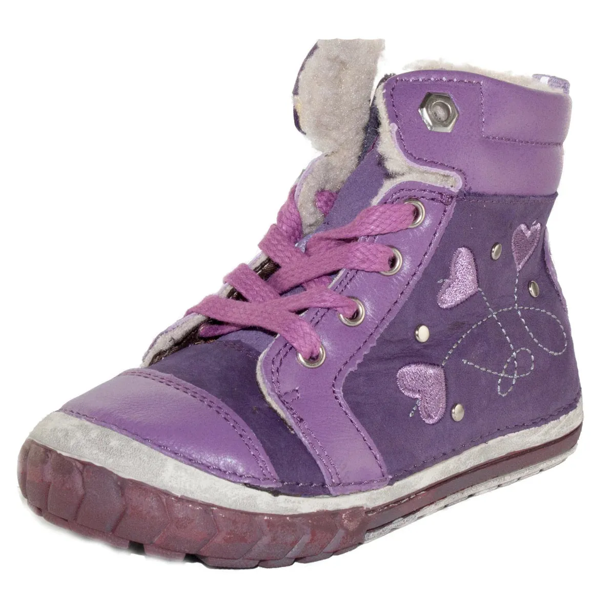 D.D. Step Toddler Girl Shoes/Winter Boots With Faux Fur Insulation Lavender Hearts - Supportive Leather Shoes From Europe Kids Orthopedic