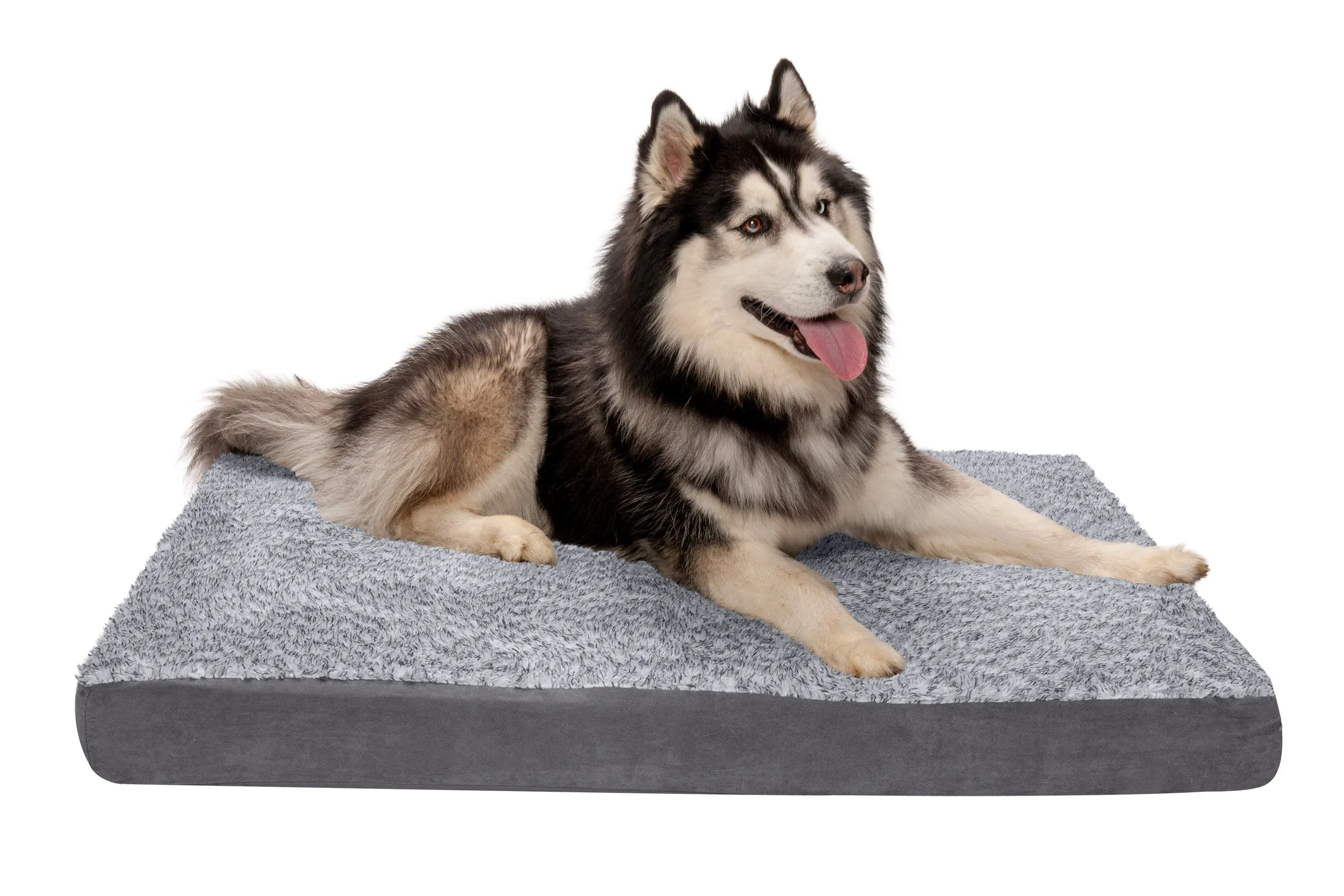 Deluxe Mattress Dog Bed - Two-Tone Faux Fur & Suede