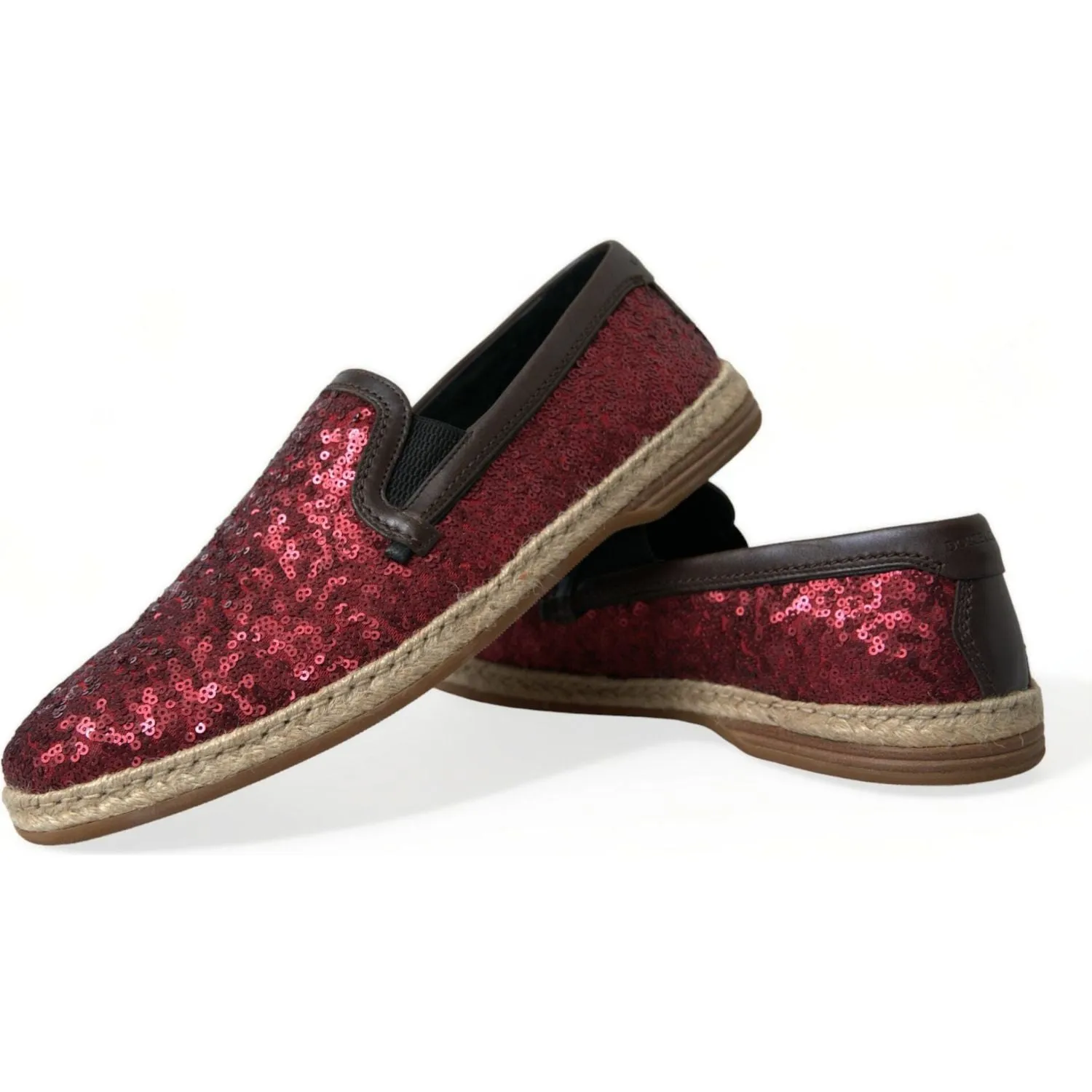 Dolce & Gabbana Red Sequined Leather Loafers