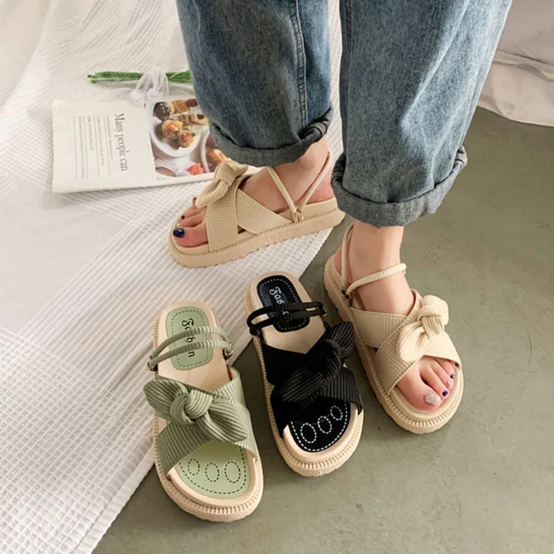 Elegant Bow Sandals with Platform Soles for Women