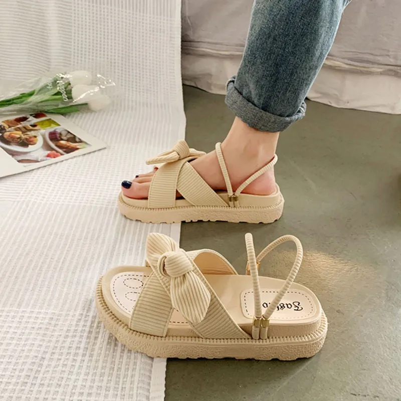 Elegant Bow Sandals with Platform Soles for Women