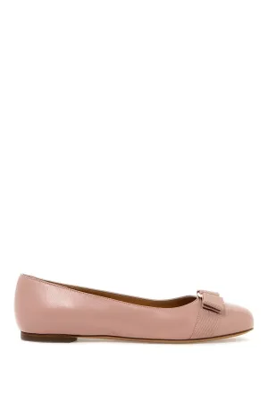 Ferragamo Pink Leather Ballet Flats with Iconic Bow for Women