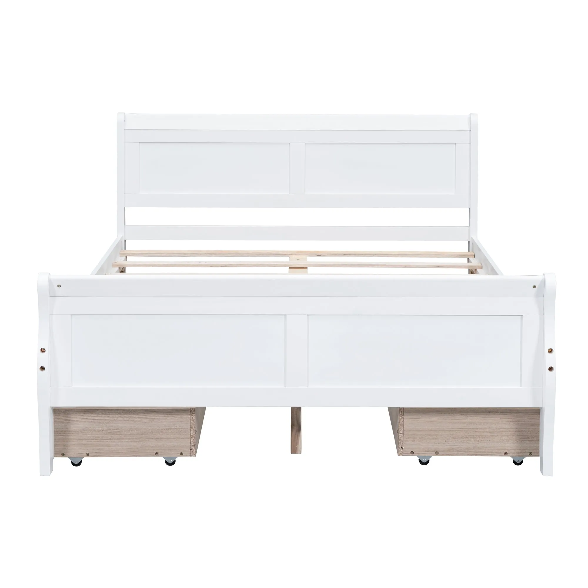 Full Size Wood Platform Bed with 4 Drawers and Streamlined Headboard & Footboard, White