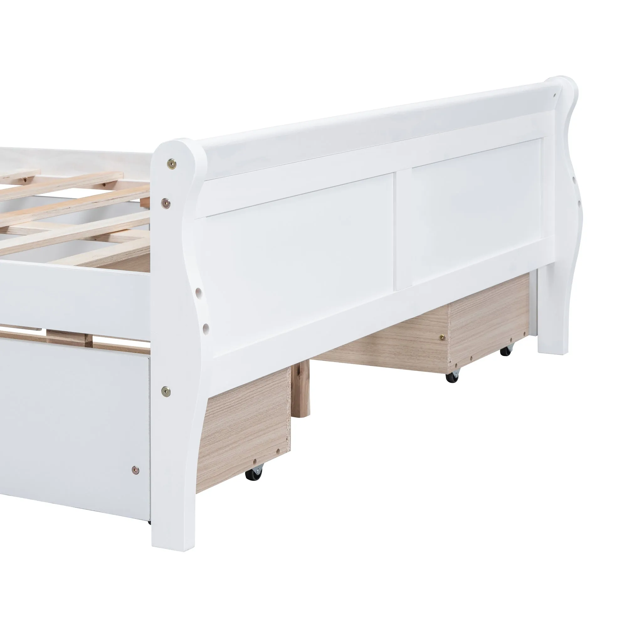 Full Size Wood Platform Bed with 4 Drawers and Streamlined Headboard & Footboard, White