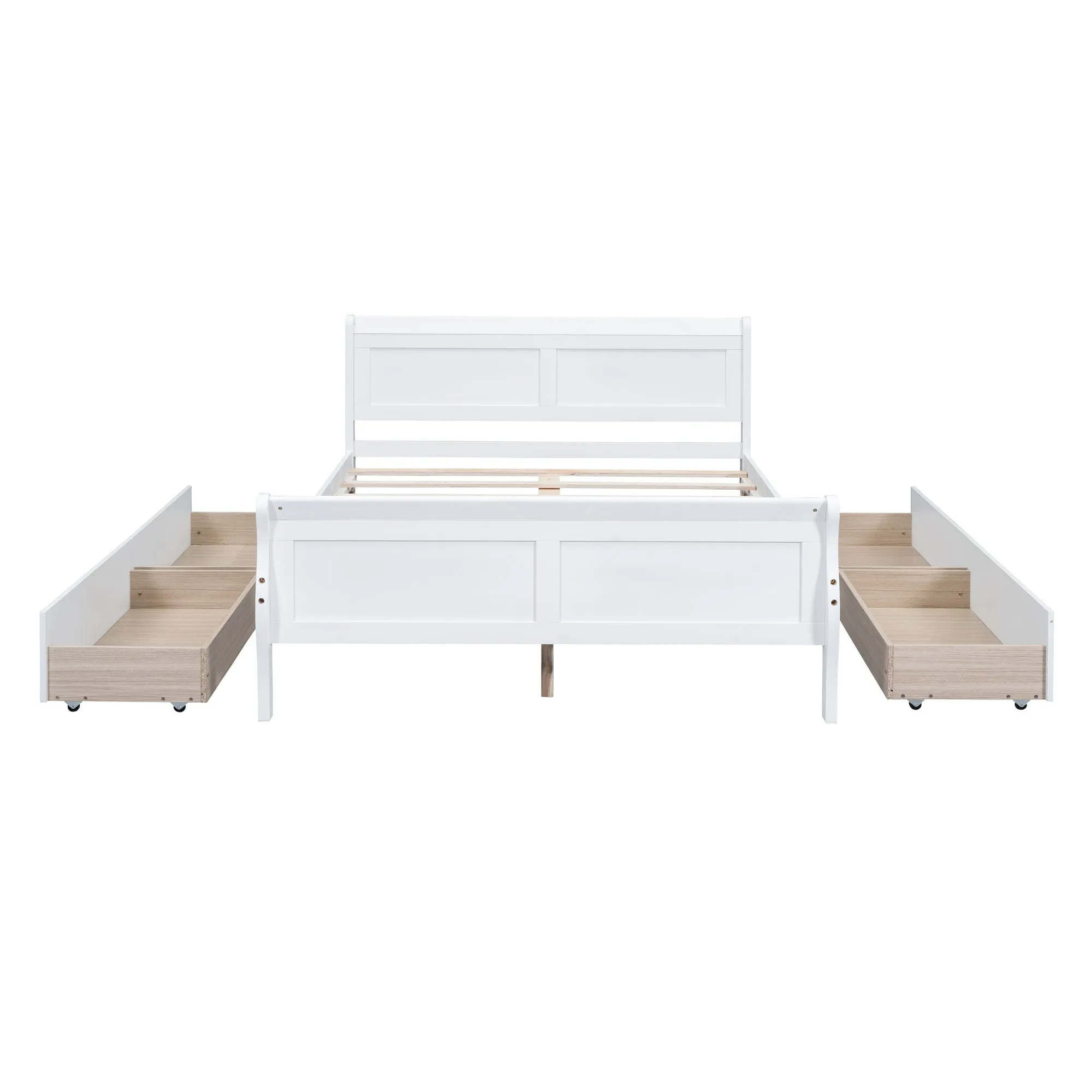 Full Size Wood Platform Bed with 4 Drawers and Streamlined Headboard & Footboard, White