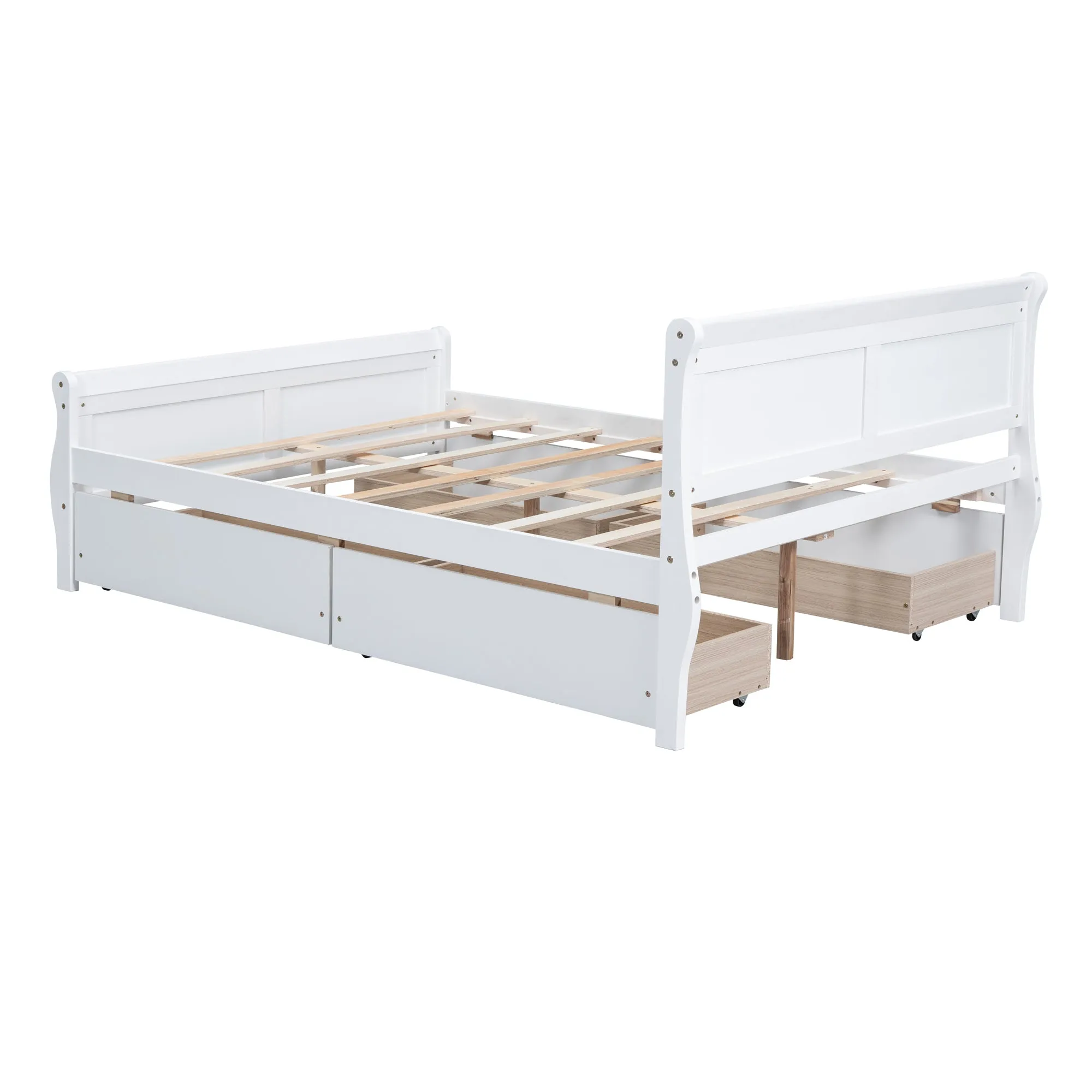 Full Size Wood Platform Bed with 4 Drawers and Streamlined Headboard & Footboard, White