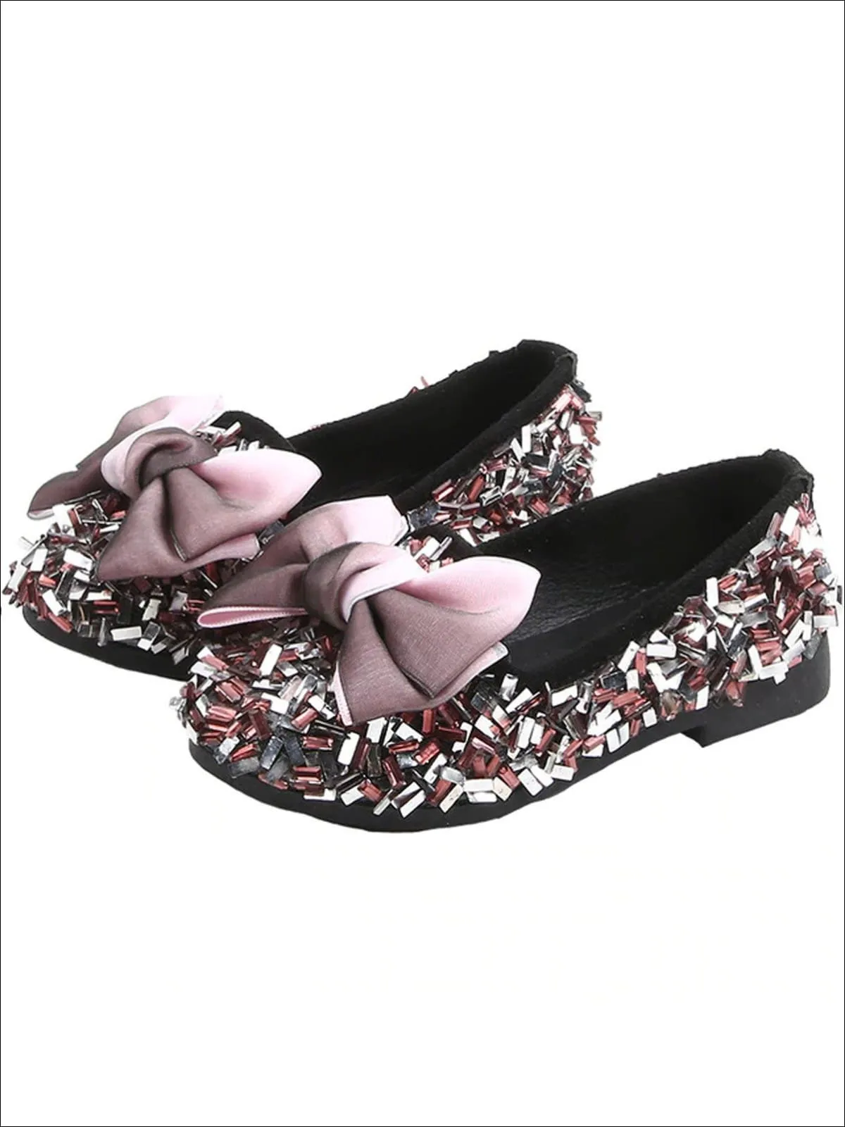 Girls Glittery Sequined Flats with Ombre Double Bow By Liv and Mia