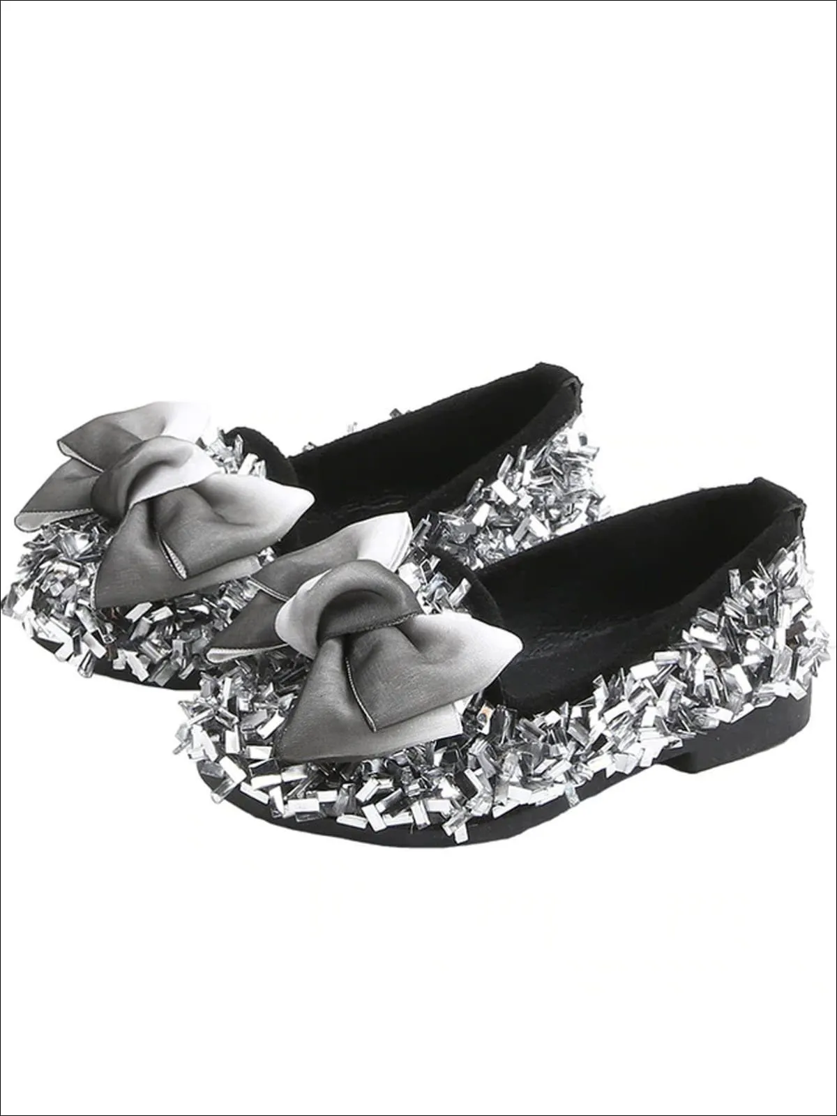 Girls Glittery Sequined Flats with Ombre Double Bow By Liv and Mia