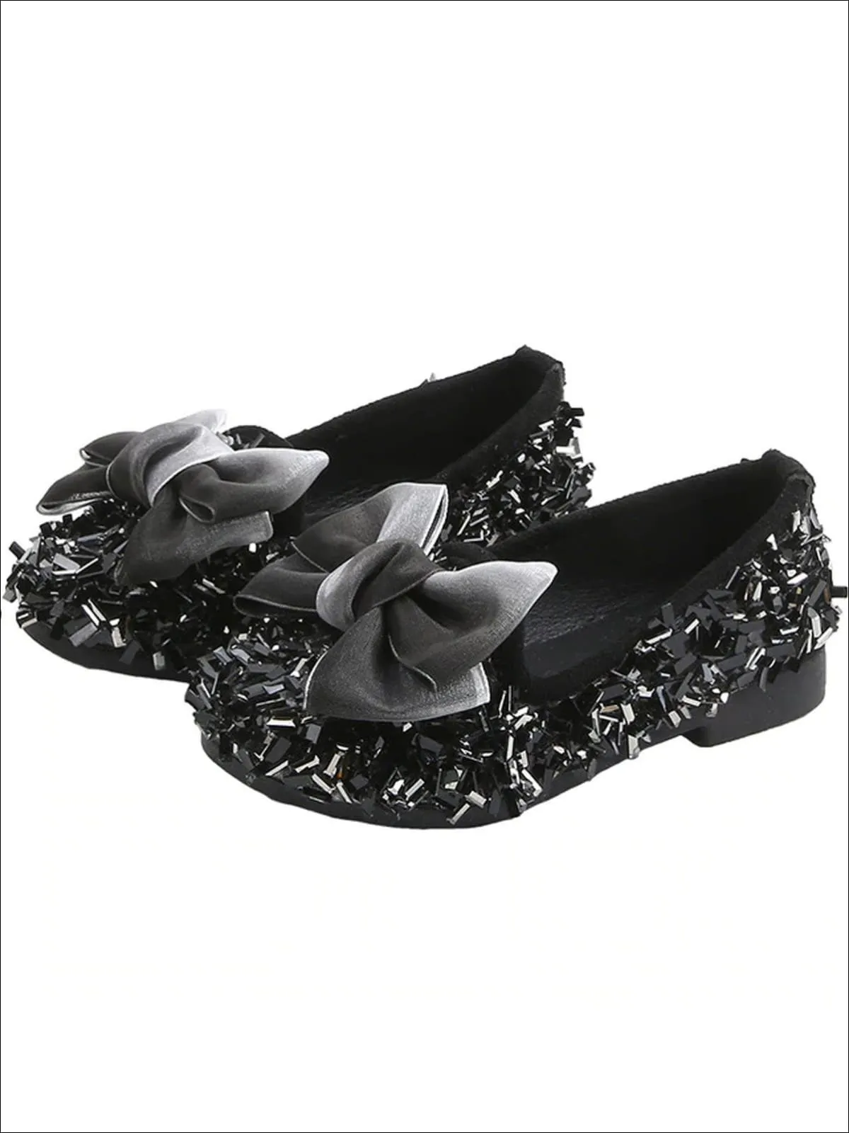 Girls Glittery Sequined Flats with Ombre Double Bow By Liv and Mia