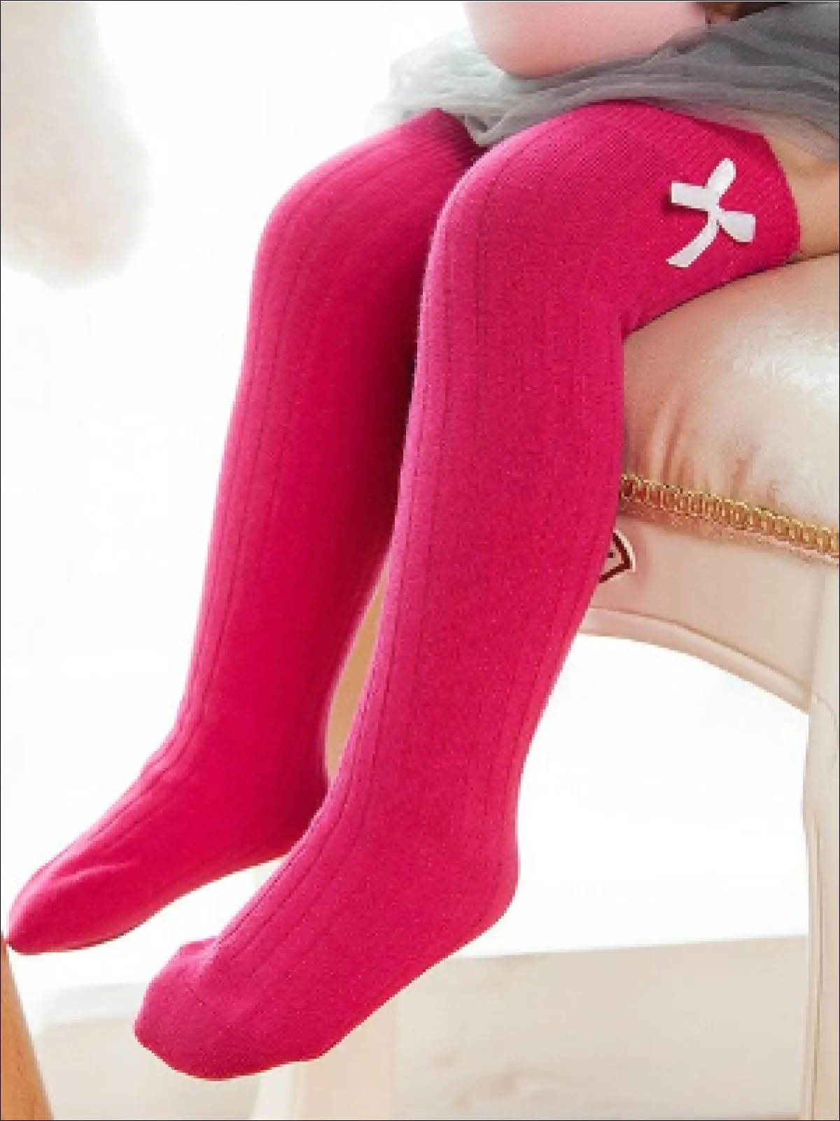 Girls Knee Ribbed Knee Socks with Bow