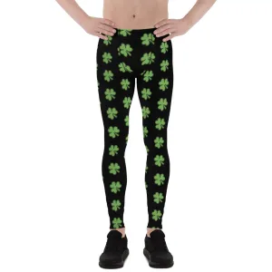 Green Black Clover Meggings, Leaf Print St. Patty's Day Men's Leggings -Made in USA/MX/EU