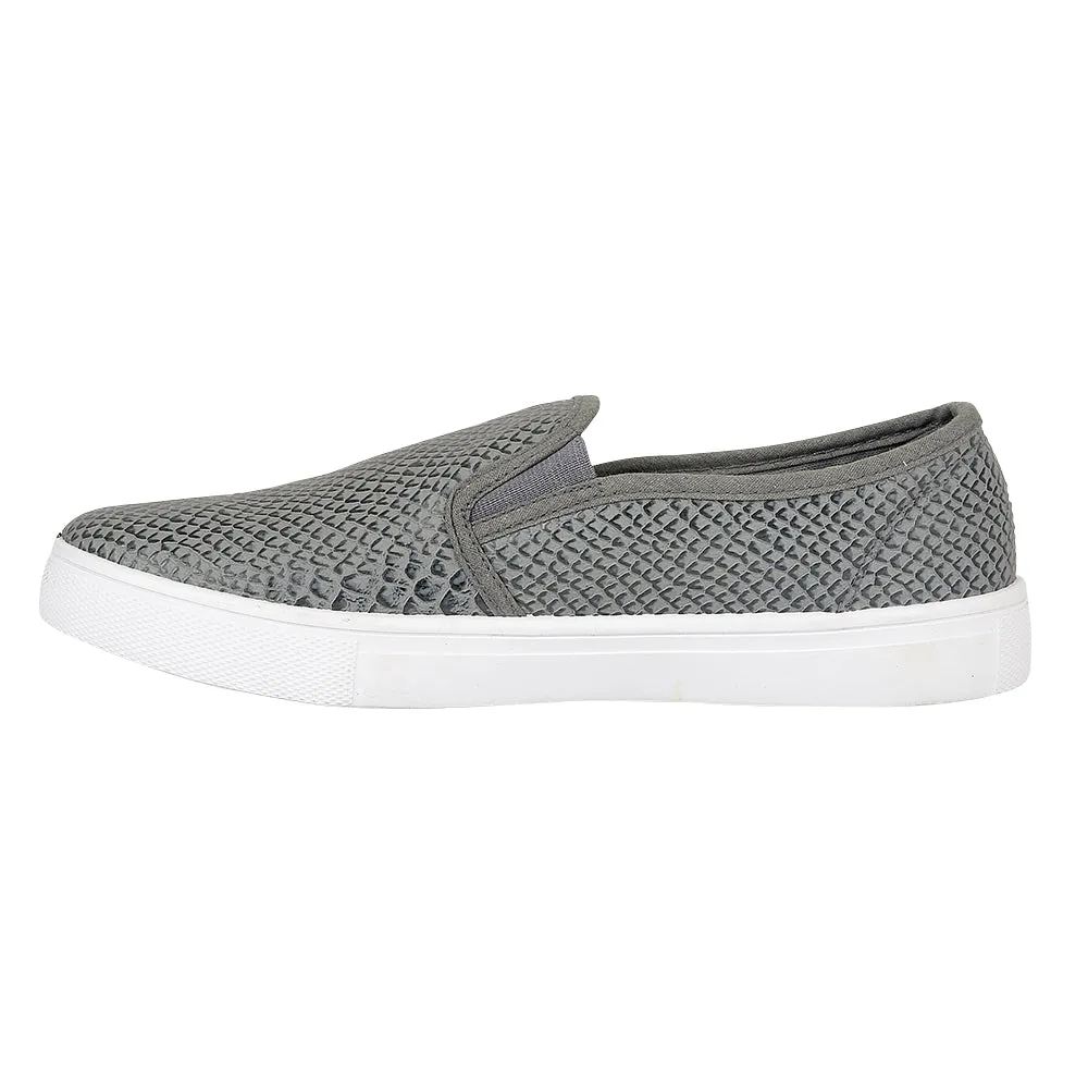 Grey Croc Pu Flat Shoes