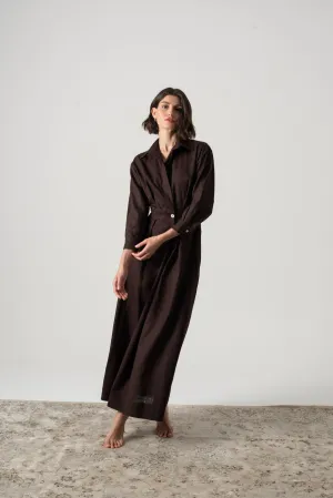 Halvar Linen Maxi Dress Brown Espresso